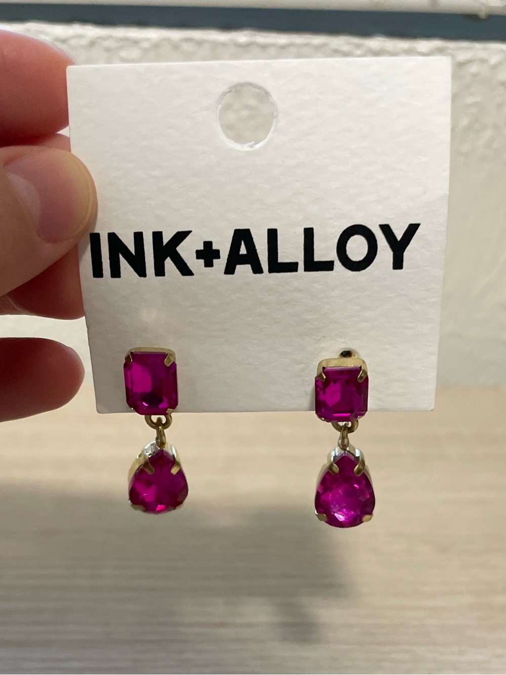 Ink +Alloy Magenta/Hot pink Crystal Drop Dangle Earrings
